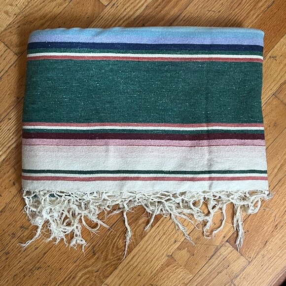Mexican 1940's ? Vtg Wool Cotton Stripe Saltillo Serape Blanket 62X91 Multicolor - Picture 1 of 13